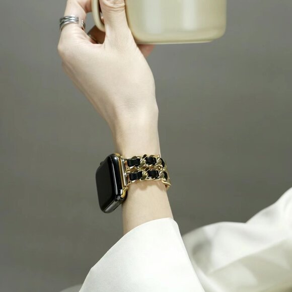 Stylish Adjustable Strap Chain Stainless Band For Apple Watch - Gold - Picture 2 of 7